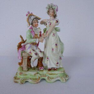 Antique German Kalk Mark Eisenberg Porcelain Figure Courting Lady & Man on Bench